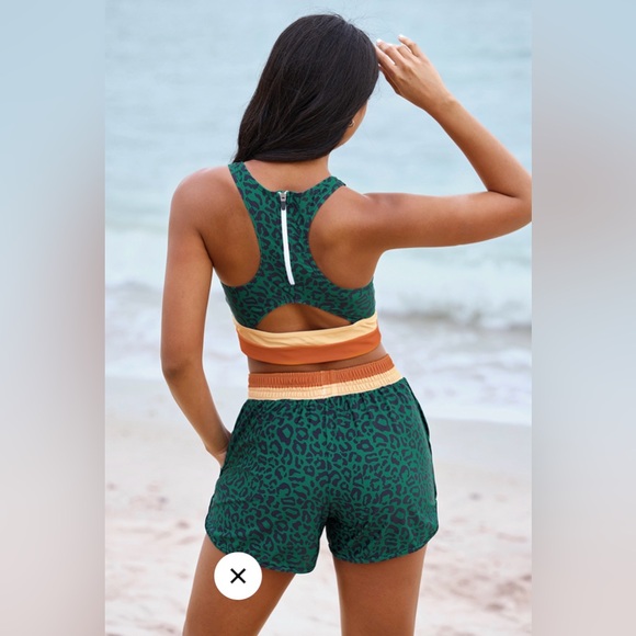 Seafancy Green Leopard Print Sports bra shorts bikini bathing suit size L VGUC - Picture 2 of 8